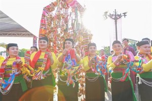 越南各民族文化旅游村中芒族的一个文艺演出活动。