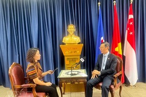 越南驻新加坡大使陈福英接受越通社驻新加坡记者采访。