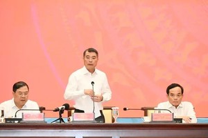 6月13日上午，政府总理黎明兴同政府工作团与胡志明市市委常务处举行会议。
