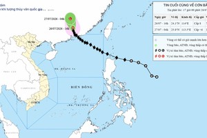 台风继续朝西北偏北方向移动，逐渐减弱为热带低气压，随后进一步减弱为位于中国广东省陆地的低压区。图：KTTV。