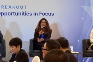 Meta亚太地区营销活动与政策项目总监尚蒂·亚历山大（中）以及谷歌国家战略与运营部门负责人Thao Dao出席在新加坡举办的东盟论坛框架内的研讨会。