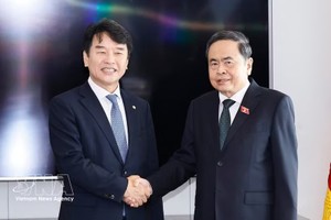 国会主席陈青敏在首尔与韩越友好议员小组主席文振硕。