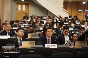 越南常驻联合国、世界贸易组织（WTO）和在瑞士日内瓦其他国际组织代表团团长梅潘勇大使发表讲话。