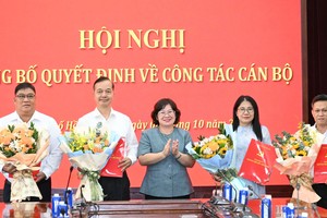 胡志明市市委副书记文氏白雪向工作人员颁授《决定》。图：越勇