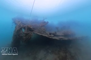 无编号C143号船沉入海底60多年后，船体已出现氧化、钙化现象，并被珊瑚和其他海洋生物覆盖。