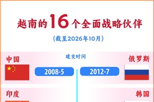 越南的16个全面战略伙伴