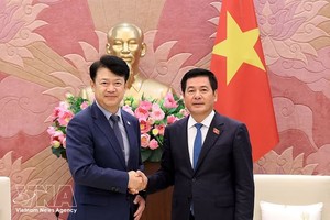 越南国会副主席阮鸿延会见韩国国会国土、基础设施和交通委员会副委员长卜基旺。