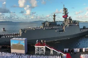 Lễ hạ thủy tàu Kang Kon. Ảnh: RODONG SINMUN
