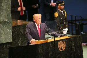 Tổng thống Mỹ Donald Trump tại kỳ họp Đại hội đồng Liên hợp quốc, ngày 22-9 (giờ địa phương). Ảnh: XINHUA 