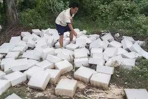 Hàng ngàn phôi xà phòng bị vứt bỏ trái phép