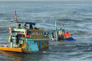 Tàu cá bị chìm khiến 15 lao động gặp nạn. Ảnh: NDCC