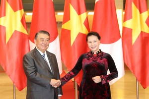 National Assembly Chairwoman Nguyen Thị Kim Ngân meets Japanese Speaker of the House of Representatives Oshima Tadamori yesterday in Hanoii. (Photo: VNA/VNS)