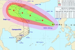 The path of Typhoon Doksuri in the East Sea on September 13 (Photo: national weather bureau)