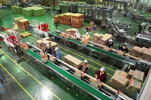 Workers package soya milk products at the Vietnam Soya Milk Products Company in the Tien Son Industrial Zone in the northern province of Bac Ninh. Prime Minister Nguyen Xuan Phuc has reminded the province of Bac Ninh to develop itself into a hi-tech indus