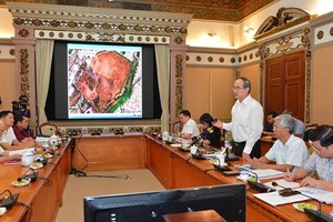 Secretary of HCMC Party Committee Nguyen Thien Nhan makes a statement at the meeting (Photo: SGGP)