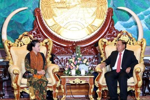 NA Chairwoman Nguyen Thi Kim Ngan and Lao Party General Secretary and President Bounnhang Vorachith (Photo: VNA)