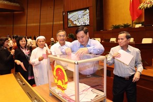 Legislators cast their ballots on the dismissal of the two officials on November 22 (Photo: VNA)