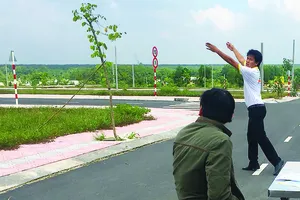 Cò đất giới thiệu  một dự án nền nhà  tại huyện Long Thành,  Đồng Nai. Ảnh: TIẾN MINH