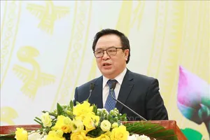 Đồng chí Hoàng Bình Quân, Trưởng Ban Đối ngoại Trung ương báo cáo tại hội nghị. Ảnh: TTXVN