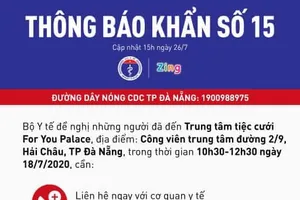 Bộ Y tế thông báo khẩn cho những người liên quan bệnh nhân mắc Covid-19 ở Đà Nẵng