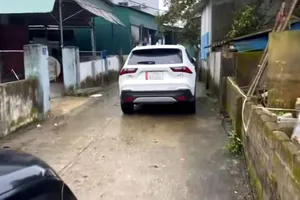 Ô tô 38A-61.xxx. đậu chiếm gần hết lối đi. Ảnh: Cắt từ video