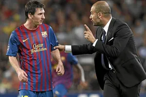 Pep Guardiola và Lionel Messi đã thảo luận về dự án mới tại Man.City. Ảnh: Getty Images