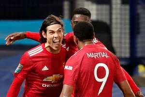 Edinson Cavani đưa Man.United vào bán kết gặp Man.City. Ảnh: Getty Images 