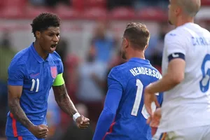 Marcus Rashford lần đầu ghi bàn trong tư cách đội trưởng tuyển Anh. Ảnh: Getty Images