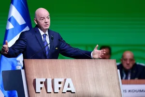 Chủ tịch FIFA Gianni Infantino phát biểu trong ngày xác nhận tái đắc cử.