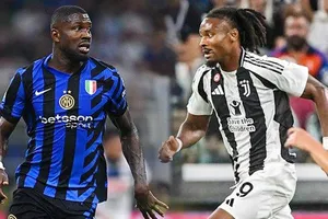 Marcus Thuram (trái) và em trai Khephren gặp nhau khi Inter Milan làm khách tại Juventus.