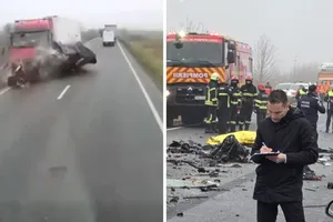 Hiện trường vụ tai nạn khiến 7 cổ động viên của PAOK thiệt mạng ở Romania.