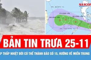 Bản tin trưa 25-11: Áp thấp nhiệt đới có thể thành bão số 15, hướng vào miền Trung