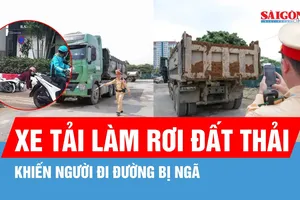 Hà Nội: Xử lý xe tải làm rơi đất thải khiến người đi đường bị ngã
