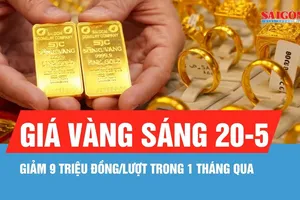 Sáng 20-5: Giá vàng giảm 1-1,5 triệu đồng/lượng