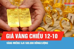 Chiều 12-10, giá vàng miếng SJC và vàng nhẫn 9999 cùng giảm