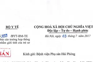 Văn bản của Bộ Y tế yêu cầu Bệnh viện Phụ sản Hải Phòng báo cáo trường hợp nhầm giới tính trẻ sơ sinh