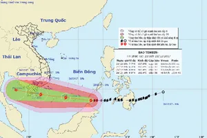 Sơ đồ dự kiến đường đi của bão Tembin