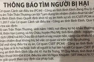 Thông báo tìm người bị hại của Cơ quan CSĐT Công an tỉnh Bình Định trong vụ án nguyên Phó Chủ tịch UBND xã Mỹ Châu chiếm đoạt tài sản sản
