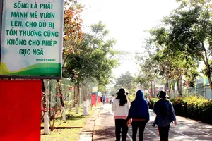 Một khẩu hiệu đề cao ý chí, nghị lực của người cai nghiện  được đặt trên lối vào Cơ sở cai nghiện ma túy số 2 (tại Lâm Đồng).  Ảnh: MAI HOA