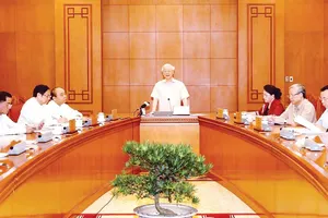 Tổng Bí thư, Chủ tịch nước Nguyễn Phú Trọng,  Trưởng Tiểu ban Nhân sự Đại hội XIII của Đảng phát biểu tại cuộc họp. Ảnh: TTXVN