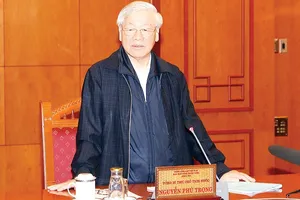  Tổng Bí thư, Chủ tịch nước Nguyễn Phú Trọng, Trưởng Tiểu ban Nhân sự  Đại hội XIII của Đảng, phát biểu chỉ đạo cuộc họp. Ảnh: TTXVN