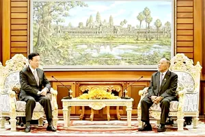 Chủ tịch danh dự Đảng Nhân dân Campuchia,  Chủ tịch Quốc hội Campuchia Samdech Heng Samrin tiếp Thường trực Ban Bí thư Võ Văn Thưởng