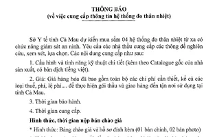 Sở Y tế Cà Mau cần sắm 4 hệ thống đo thân nhiệt từ xa phục vụ công tác chống dịch Covid-19