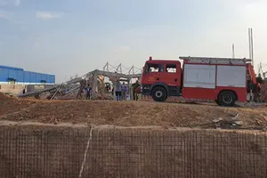    Hiện trường một vụ tai nạn lao động tại Khu công nghiệp Giang Điền, huyện Trảng Bom, tỉnh Đồng Nai