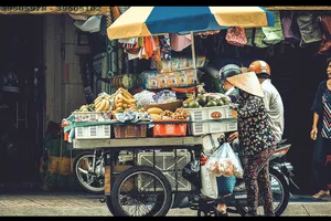 Hàng rong đi cùng tiếng rao tạo thành một thanh âm quen thuộc của đường phố ở TPHCM (ảnh được chụp ở thời điểm dịch bệnh chưa bùng phát trong cộng đồng). Ảnh: Khanh Trịnh