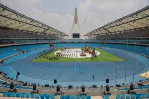 Công tác chuẩn bị cho lễ khai mạc SEA Games 32 tại sân vận động Morodok Techo đã hoàn tất. Ảnh: DŨNG PHƯƠNG