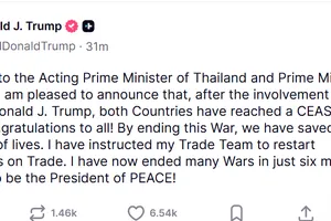 Bài viết của Tổng thống Mỹ Donald Trump trên mạng xã hội Truth Social. Ảnh chụp màn hình