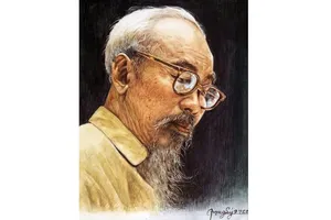 Chân dung Bác do họa sĩ Đào Trọng Lý sáng tác được trưng bày trong chuyên đề.