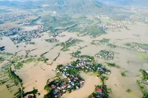 Phía Bắc Hà Nội (xã Trung Giã) chìm trong nước lũ dù trời không còn mưa