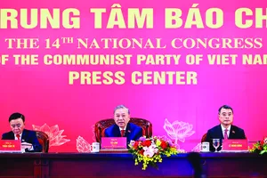 Tổng Bí thư Tô Lâm chủ trì họp báo công bố kết quả Đại hội XIV của Đảng. Ảnh: TTXVN